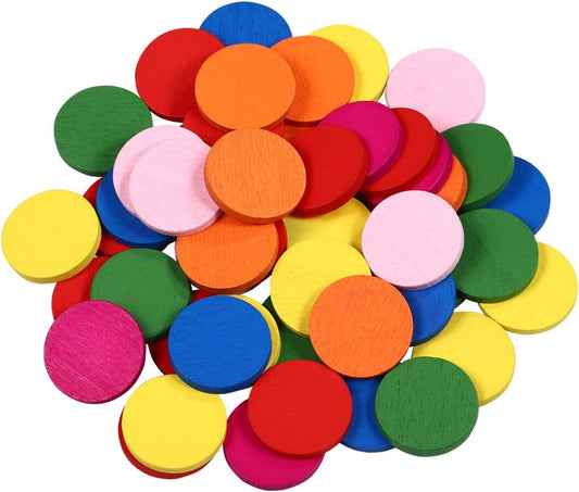 STOBOK 50pcs Colored Wooden Disc Tools, Math Supplies for Early Math Learners, Math Manipulatives for Counting, Grouping, Home and School Supplies