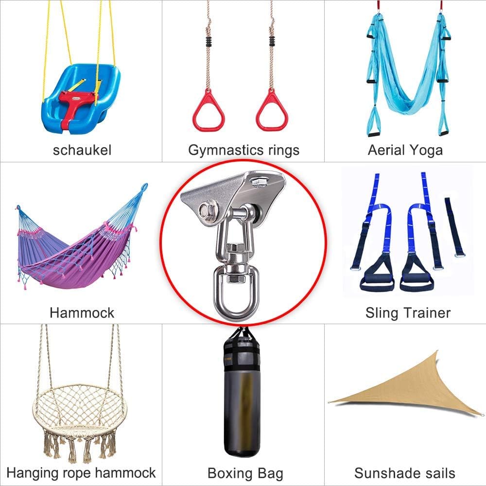 SELEWARE Anti-Squeaking Swing Hanger Stainless Steel Swing Set Hook Ceiling Mount Bracket for Hammock Chair Toddler Swing Yoga Swing Punching Bag 2 Packs