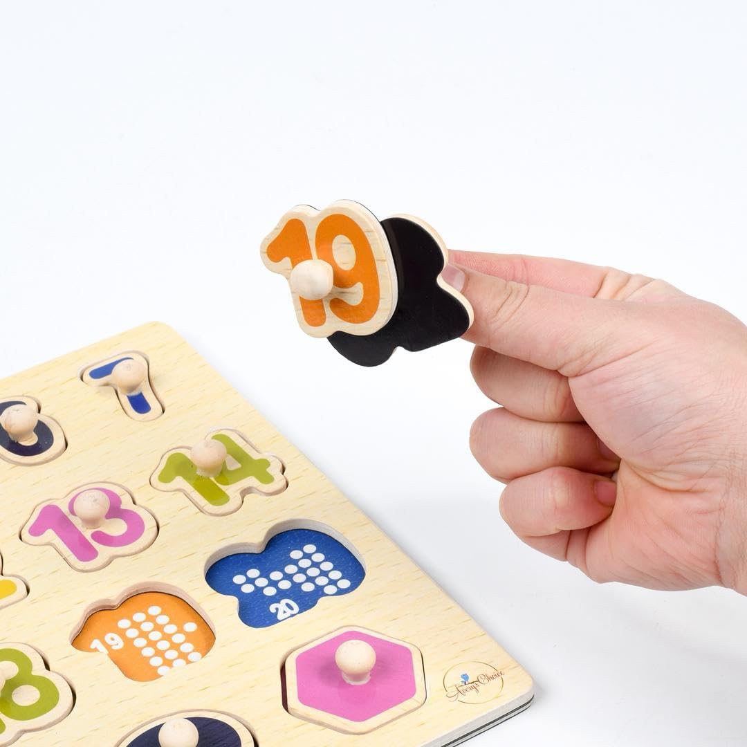 Avery's Choice Magnetic Wooden Number and Shape Recognition Board, Educational Puzzle with 13 Magnetic Pieces, Multicolor Learning Toy for Toddlers 36+ Months, 11.81 x 8.86 Inches