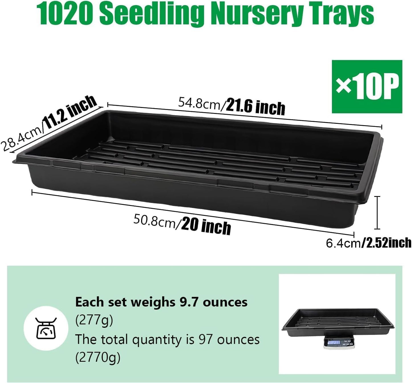 RooTrimmer 10 Pack 1020 Mesh Trays, Extra Strength 1020 Mesh Bottom Trays with Holes, 20'' x 10'', Heavy Duty Propagation Flats for Microgreens, Seed Starting, Soil Blocks, Hydroponics & Wheatgrass