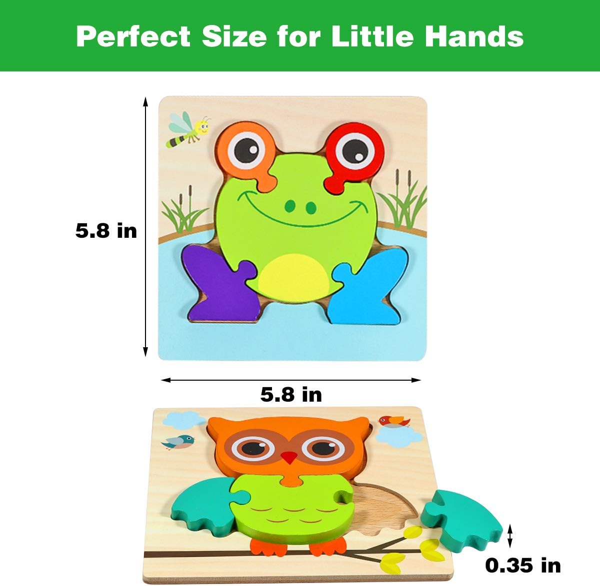 Dreampark Wooden Puzzles for Toddlers Ages 1-3, Montessori Toys for 1 2 3 Years Old Girls Boys Baby Kids Puzzle Learning Educational Christmas Birthday Gifts Toys 6 Pack Animal Jigsaw Puzzle