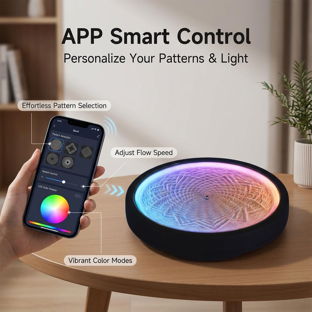 Haihomebest Automatic Zen Drift Sandscape – App-Controlled Sand Drawing with DIY Pattern Design, LED Ambient Light & Moving Sand Display for Creative Home Decor