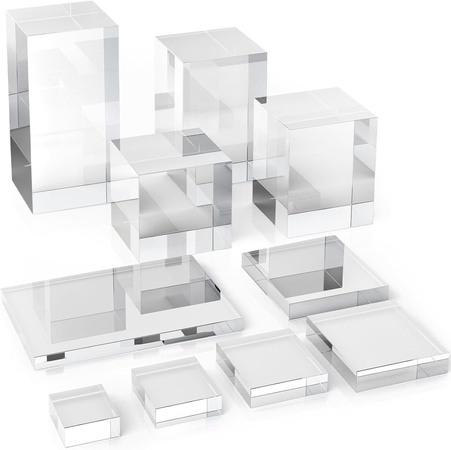 Marsui 10 Pcs Acrylic Cubes for Display Product Photography Props Transparent Acrylic Block Set for Boutique Jewelry Cosmetic Crafts Closet Show(Square, 10 Sizes)