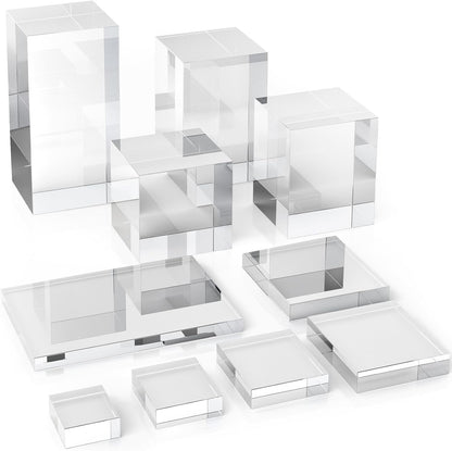 Marsui 10 Pcs Acrylic Cubes for Display Product Photography Props Transparent Acrylic Block Set for Boutique Jewelry Cosmetic Crafts Closet Show(Square, 10 Sizes)