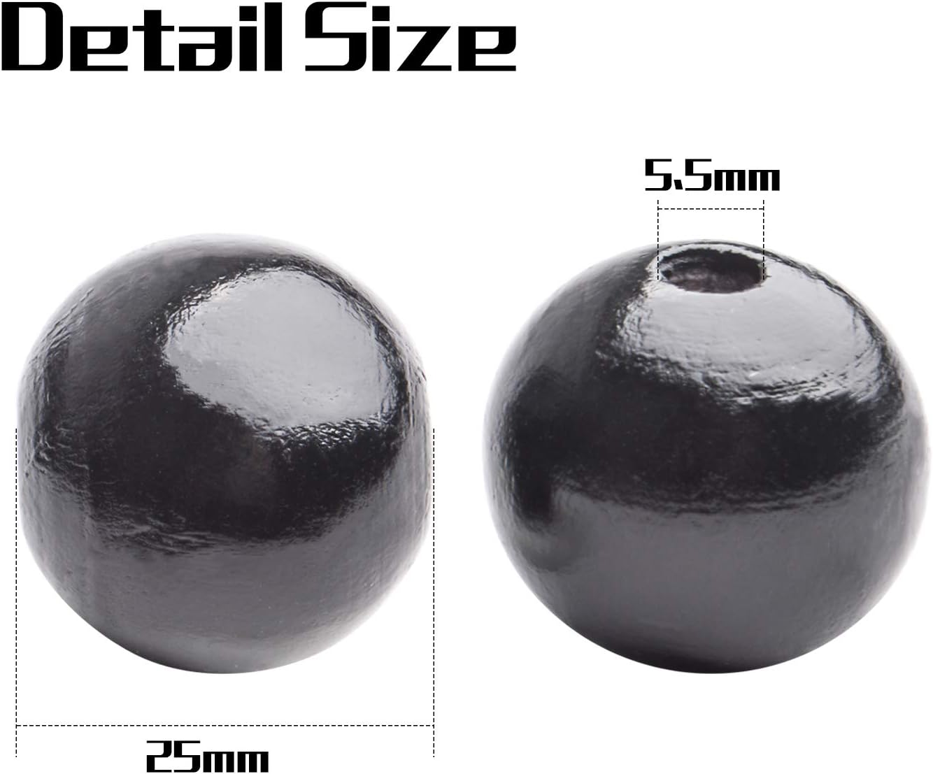 Aylifu Round Wooden Beads, 50 pcs 25mm Natural Unfinished Wooden Spacers for DIY Crafts Jewelry Making, White, Hole: 5mm