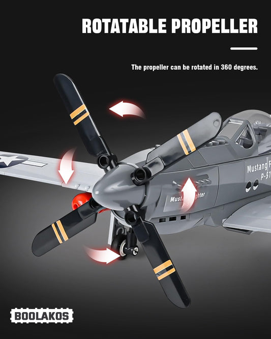 P-51 Mustang Fighter Bomber Building Blocks Sets, Military WW2 Airplane Building Toy, Collectible WW2 Army Model for Adults (258PCS)