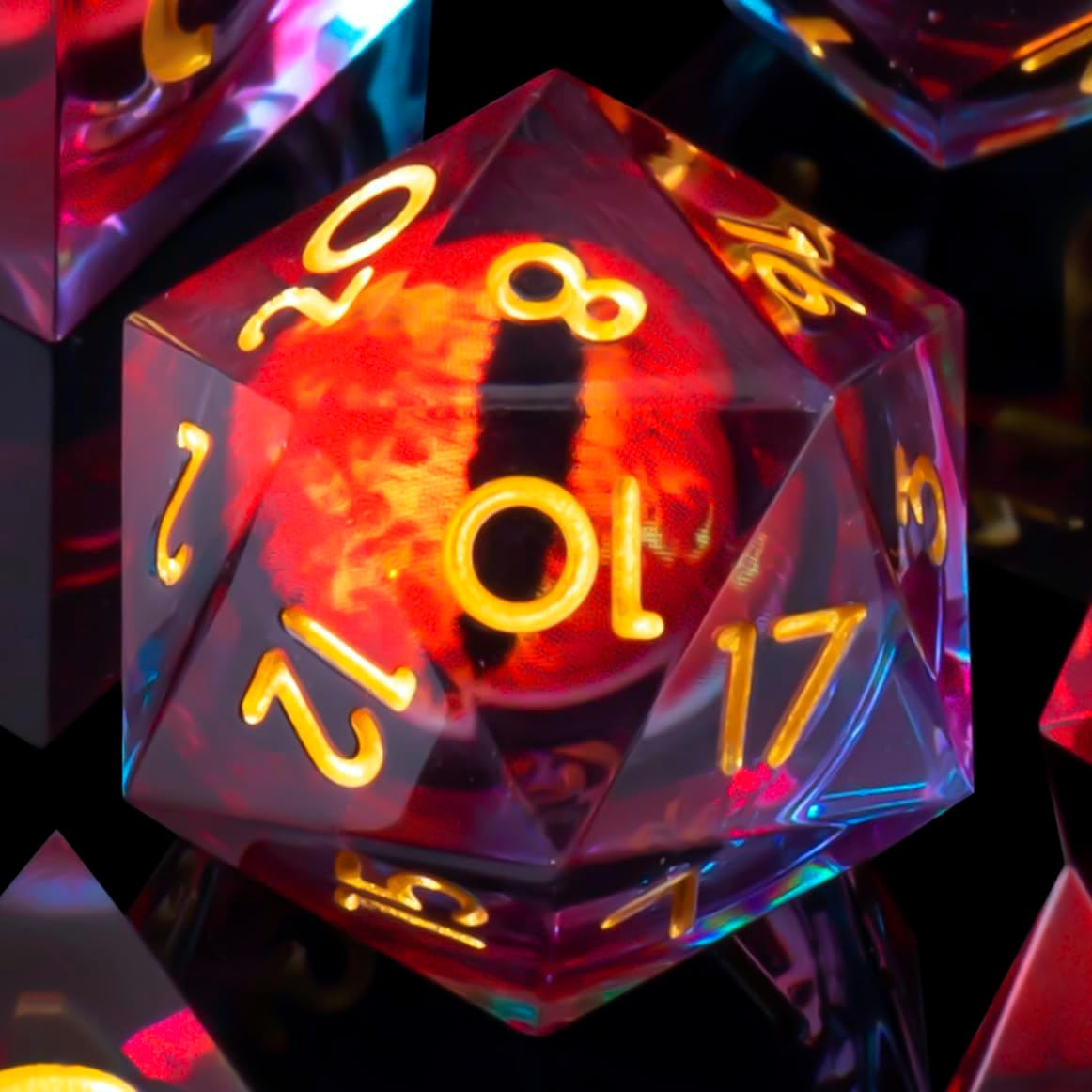 YEMEKO Beholder'S Eye D20 Dice Dragon Eye DND 22MM Single with Resin Sharp Edge 20 Sided D&D Handmade Polyhedral for Dungeons and Dragons, RPG, Roleplaying Games MTG Table Games(Blue Gold)