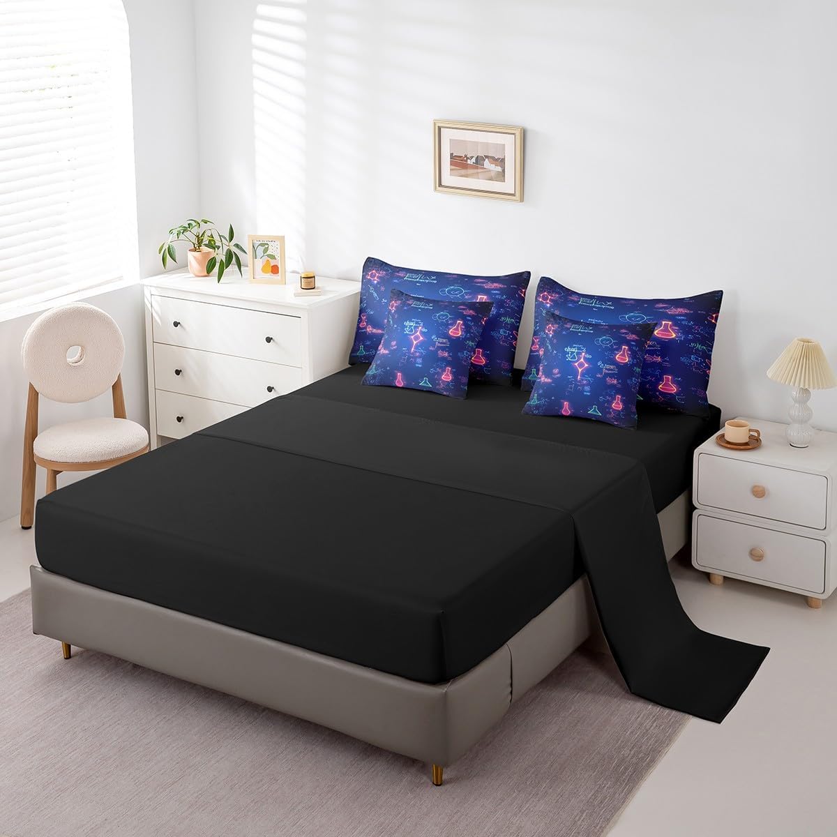 Erosebridal Chemical Equation Bed in a Bag Queen Comforter Set 7 Piece,Chemistry Bedding Sets Science Students Learning Gift Sheet Set with Comforter,Molecular Formula Education Bed Set - Colors B
