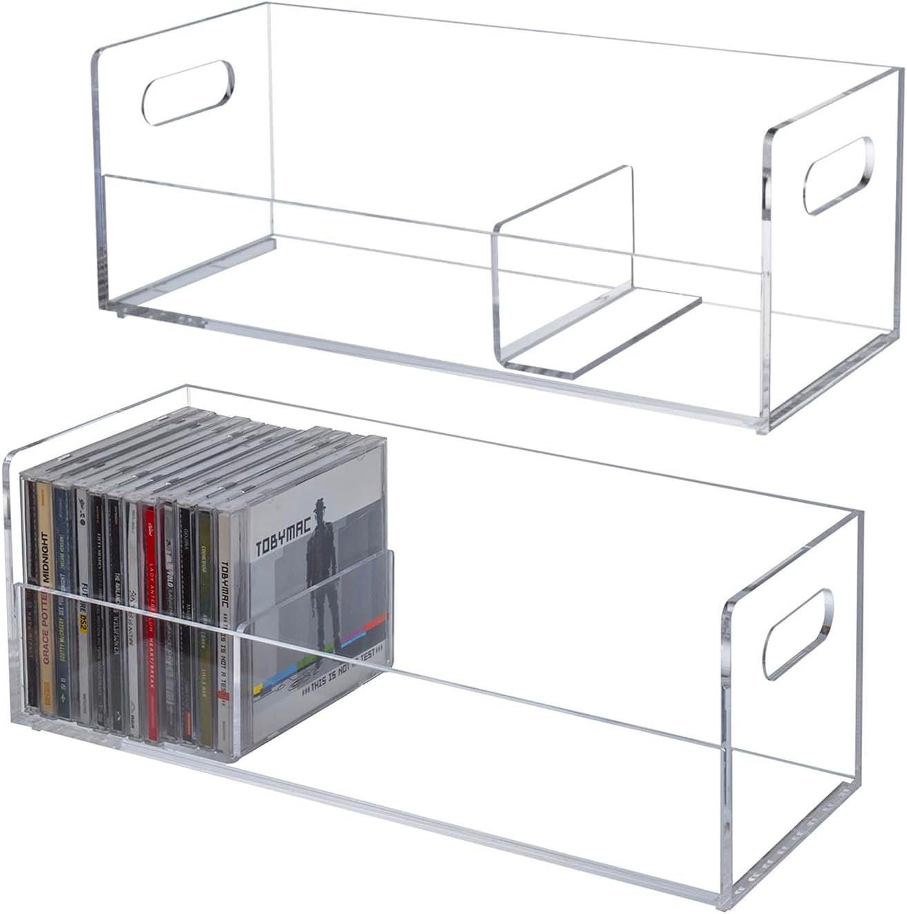 MyGift Modern Premium Clear Acrylic Stackable CD Holder Rack with Cutout Carrying Handles, Compact Disc Jewel Case Display Crate, Media Storage Organizer