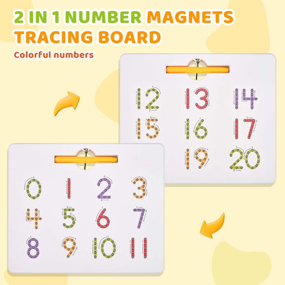 GAMENOTE Magnetic Number Tracing Board, 2 in 1 Double Sided Numbers 1-20 Writing Board for Toddlers & Kids + JoyCat Reusable Sticker Book - Jelly Animal Stickers for Toddlers