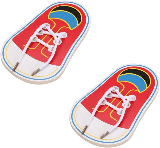 2Pcs Wooden Threading Shoes Training Board, Wooden Learn to Tie Your Own Shoes Threading Lacing Shoes Training Early Learning Kits | Threading Lacing Shoes Training Board Early Learning