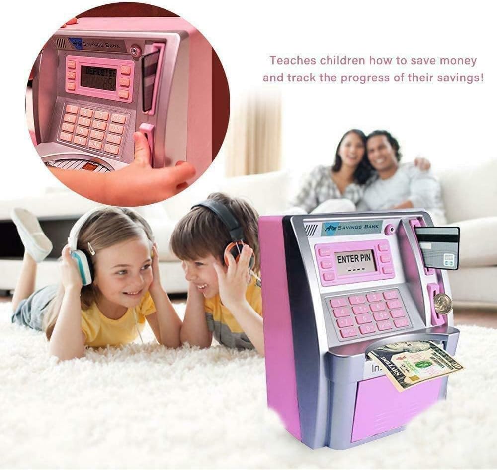 BKstar ATM Piggy Bank for Kids - Talking Electronic Money Bank with Debit Cards & Digital Coin Counter for Real Money, Boys Girls