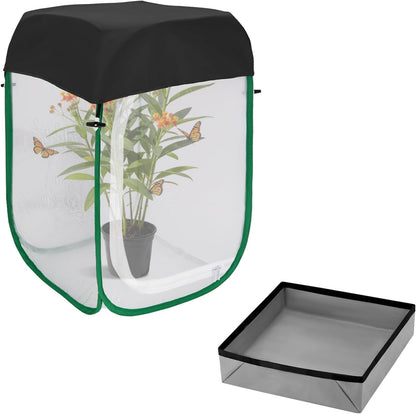 Butterfly & Insect Habitat Cage 24" x 24" x 36", Extra Large Butterfly Enclosure with Poop Tray for Easy to Clean, Pop-up Caterpillars Mesh Cage Terrarium with Sunshade Top for Outdoor.