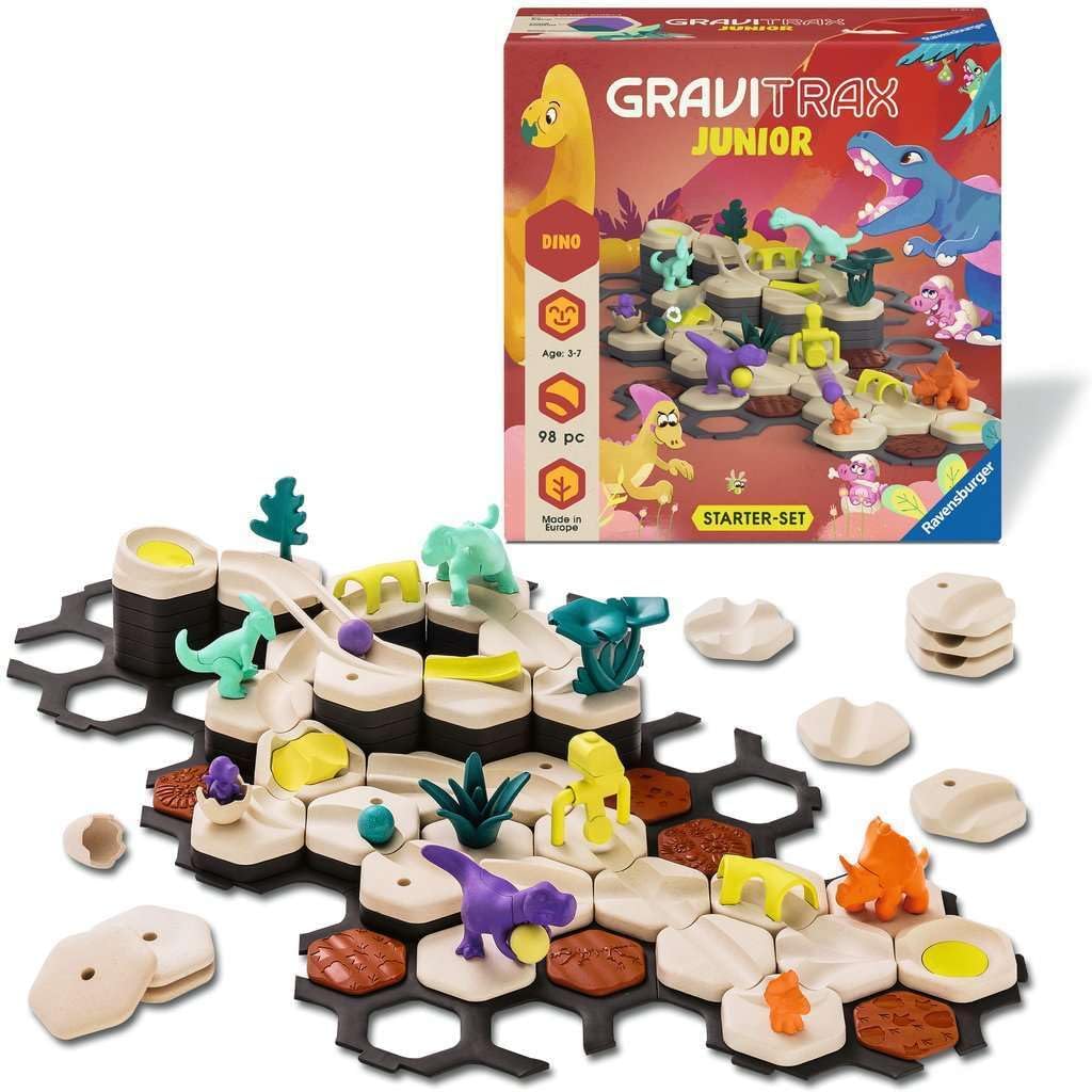 Ravensburger GraviTrax Junior Starter Set L Dino 24586 - Expandable marble run for children, made of environmentally friendly materials with theme worlds, educational and construction toy from 3 years