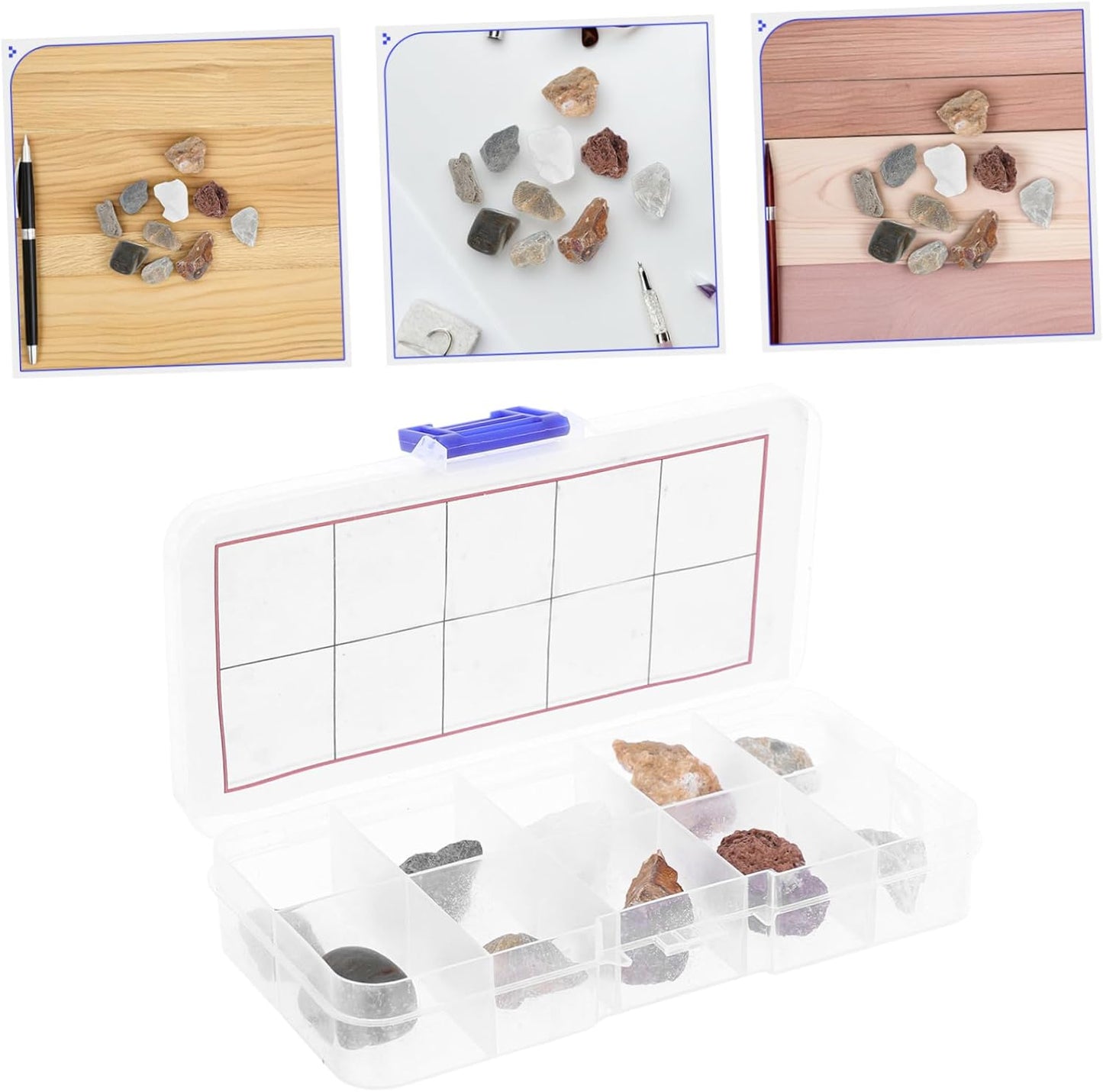 Angoily 1 Set Geology Kit Rock Specimens for Classroom Home Learning Includes Pumice Granite Marble Sandstone Fossils More Rock Identification Tool for Young Geologists
