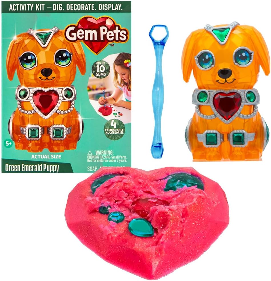 Gem Pets Purple Diamond Bunny Treasure Dig Kit with Lilac-Scented Soap, Includes 10 Gems, 4 Accessories & Digging Tool to Decorate Pet, Mess-Free Excavation Activity for Kids, Pink Doll & Purple Gems