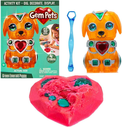Gem Pets Purple Diamond Bunny Treasure Dig Kit with Lilac-Scented Soap, Includes 10 Gems, 4 Accessories & Digging Tool to Decorate Pet, Mess-Free Excavation Activity for Kids, Pink Doll & Purple Gems