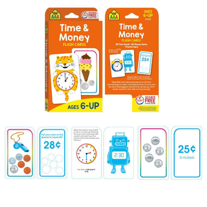 School Zone Math 3-4 4-Pack Flash Cards: 224 Cards, 3rd Grade, 4th Grade, Multiplication 0-12, Division 0-12, Math War Multiplication Game Cards, Time & Money, Telling Time, Coin Values, Ages 6+