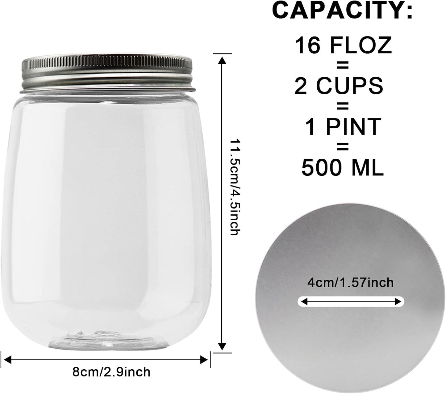 Small Clear Plastic Coin Bank Jars 4-Pack, 16oz with Silver Slotted Lids, Transparent Coin Money Piggy Banks for Adults Teens Kids