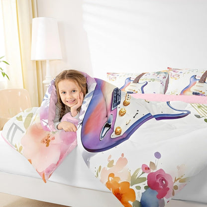 Erosebridal Drum Kit 3D Print Kids Comforter Sets Rock Music Themed Full Bedding Set for Boys Girls Musical Pattern Comforter Set,Colorful Retro Style Quilt Duvet 3 Pcs