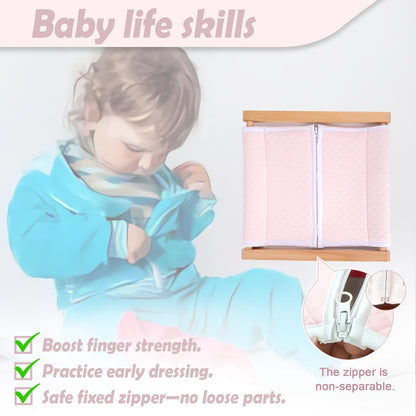 Montessori Wooden Toys for Dressing Learning Board Learning Basic Dressing Skills - Buttons, Snaps, Zippers, Belt Buckles & Hook-and-Loop Fastener Toys for 1 2 3 Year Old Toddlers Sensory Toy Gifts