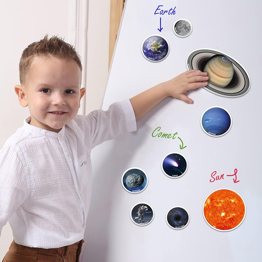 Solar System Fridge Magnets for Kids - Magdum - 22 Realistic Space Magnets for Toddlers - Real Refrigerator Magnets - Planets for Kids – Magnetic Universe - Science Toys for Children - Astronomy Gifts