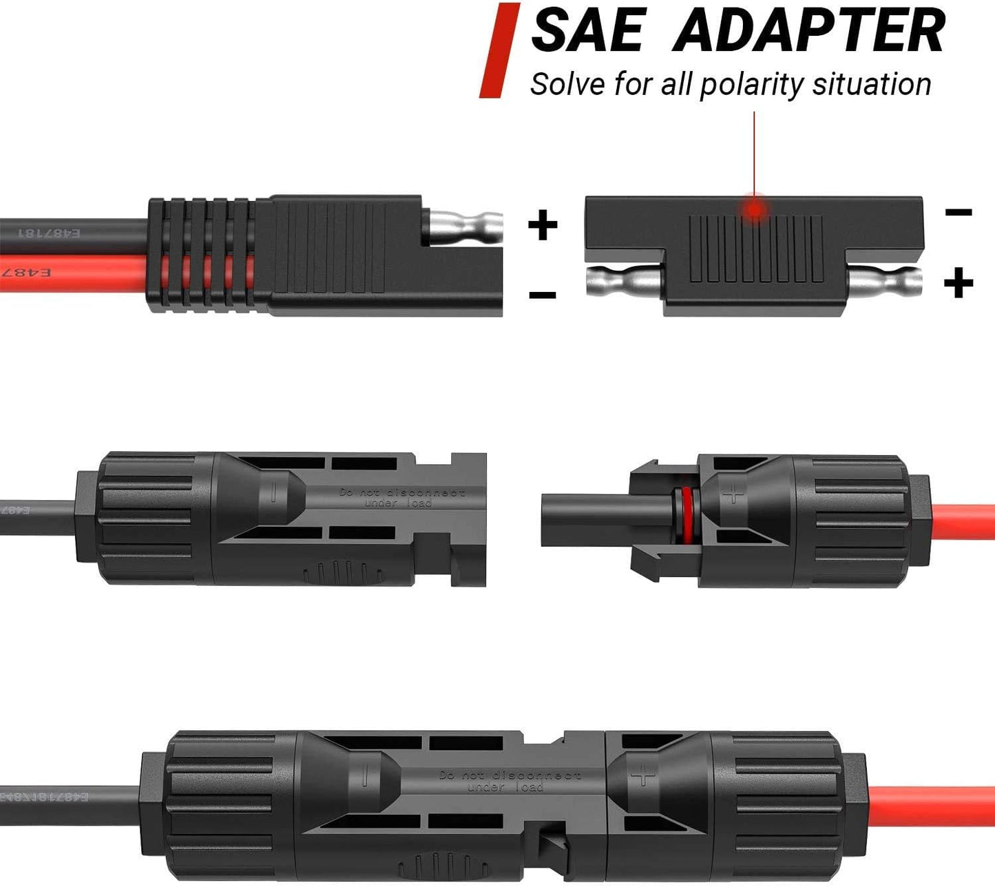 Solar Panel to SAE Adapter With MC4 Connector Extension Cable 10AWG for Easy Connection to Battery Charger Kit - RV Compatible With Polarity Reverse Adapters