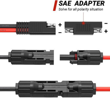 Solar Panel to SAE Adapter With MC4 Connector Extension Cable 10AWG for Easy Connection to Battery Charger Kit - RV Compatible With Polarity Reverse Adapters