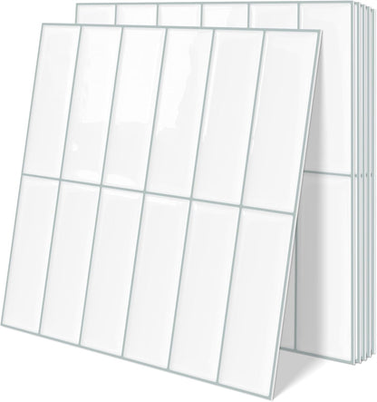 Plain White Peel and Stick Backsplash Tile Rectangle Subway Self Adhesive Wall Tiles for Kitchen (10-Sheet,12"x12")