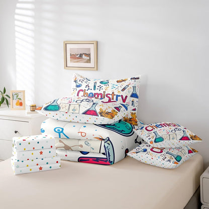 Erosebridal Chemical Equation Bed in a Bag Queen Comforter Set 7 Piece,Chemistry Bedding Sets Science Students Learning Gift Sheet Set with Comforter,Molecular Formula Education Bed Set - Colors A