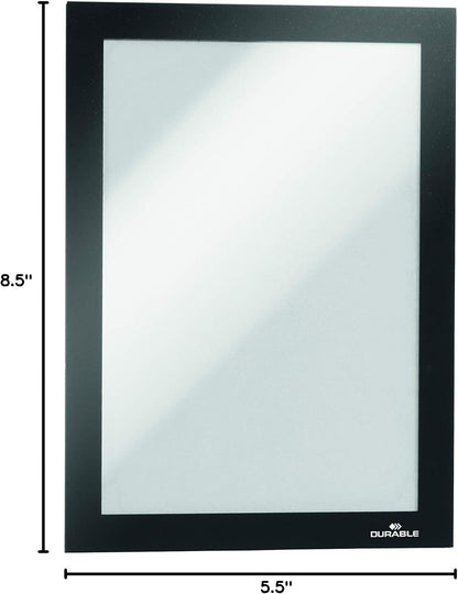 Durable Duraframe Sign Holder, Letter-Size 8.5" x 11" Inch, Black Magnetic Frame - Wall Mount, Pack of 2