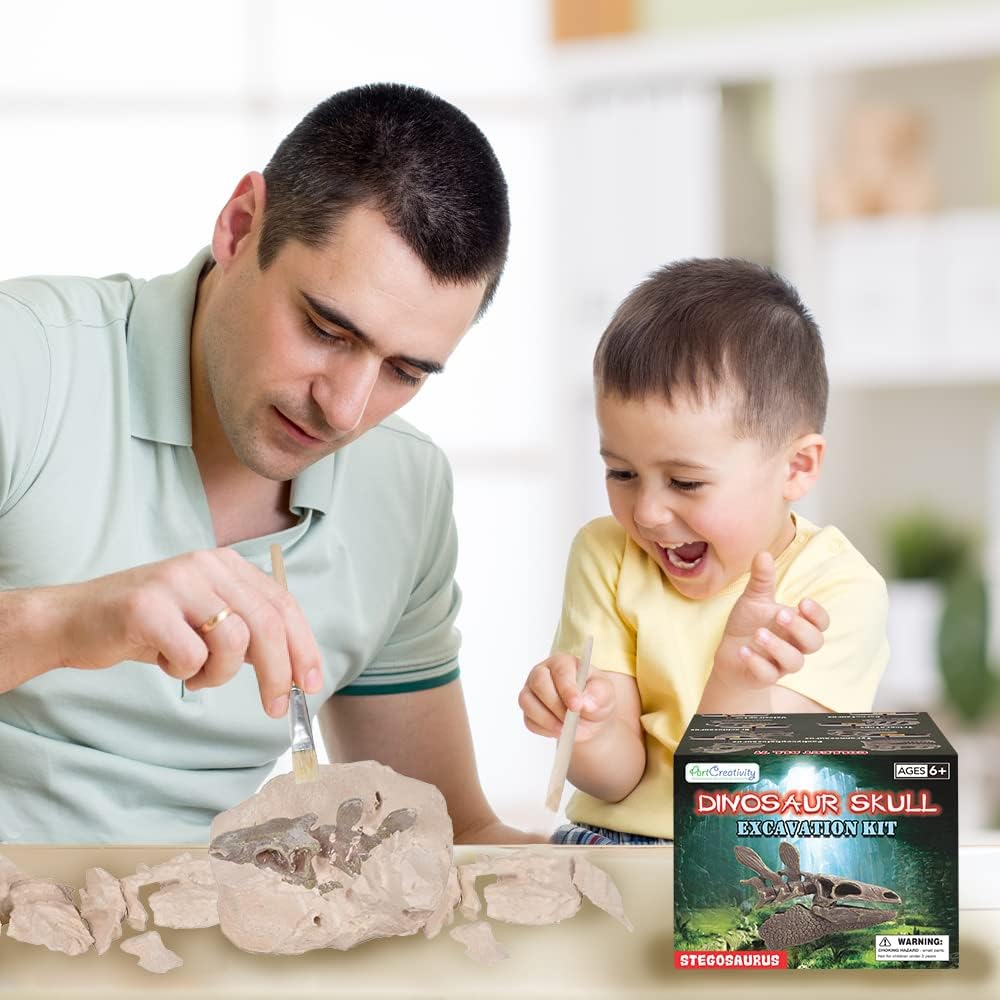 ArtCreativity Dinosaur Excavation Kit for Kids, Brachiosaurus Skull Excavating Set with Fossil Digging Tools and Stand, Fun Science Activity Toy, Educational Dinosaur Gift for Boys and Girls