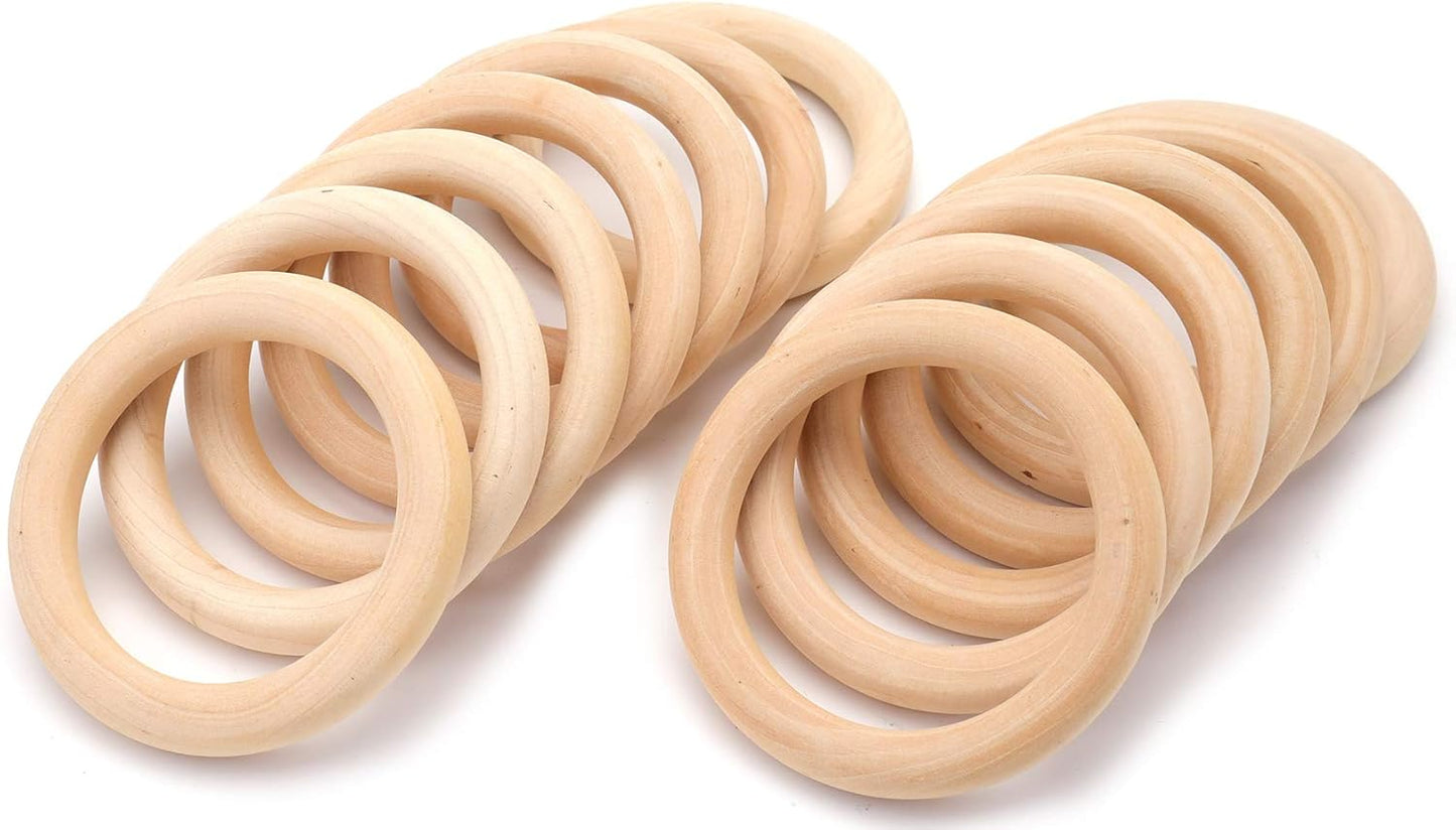Yesland 40 Pcs Wooden Rings - 2.7 Inch/70mm Natural Solid Wood Ring Smooth Unfinished Wood Circles - Perfect for DIY Craft, Macrame, Crochet, Ring Pendant, Connectors Jewelry Making