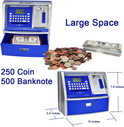 ATM Savings Bank with Debit Card, Electronic Piggy Bank for Real Money, Coin Recognition, Targets Setting, Password Login, Voice Prompt, Great Gift for Boys Girls (Golden/Black)
