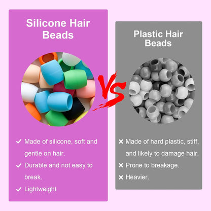 Jongdari 120pcs Silicone Hair Beads for Girls, Colorful Rainbow Large Soft Rubber Pony Beads Kit - 120pcs, 10 Colors