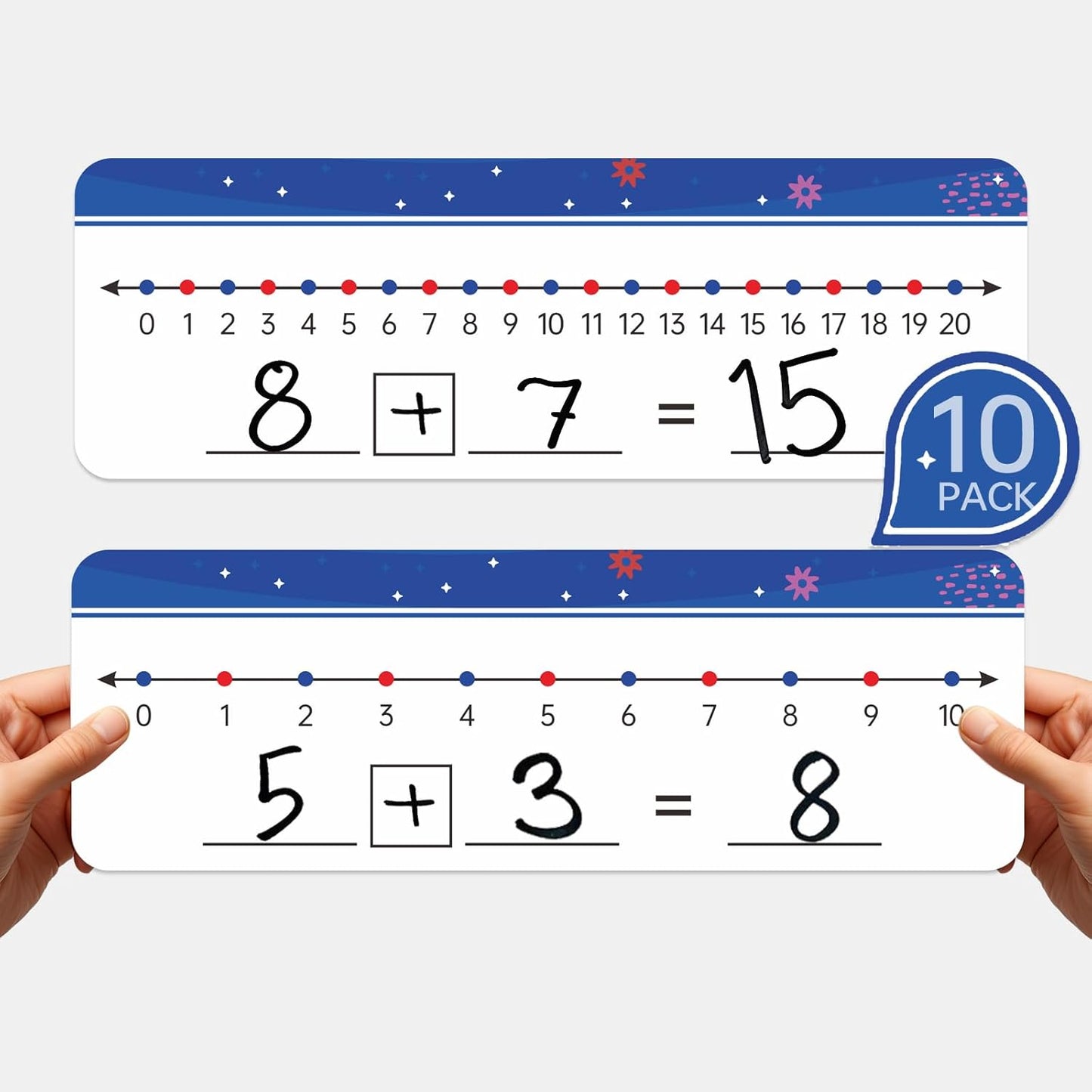 10Packs Numbers Line Dry Erase Board Cards, Double Sided 0-10 on one Side and 0-20 on The Other Side; Classroom Must Haves Home Desktop Portable Math Whiteboards(12” x 4”)