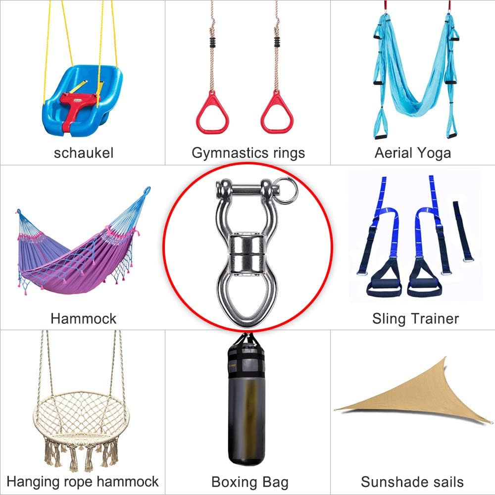 SELEWARE Silent Bearing Swing Swivel, 360° Rotational Device Hanging Accessory with Removeable Buckle for Tree Swing, Hammock Chair, Climbing Rope, Yoga, Kids Swing Swivel 1200LB Capacity, 2 Pack