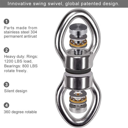 SELEWARE Silent Bearing Swing Swivel, 360° Rotational Device Hanging Accessory with Removeable Buckle for Tree Swing, Hammock Chair, Climbing Rope, Yoga, Kids Swing Swivel 1200LB Capacity, 2 Pack