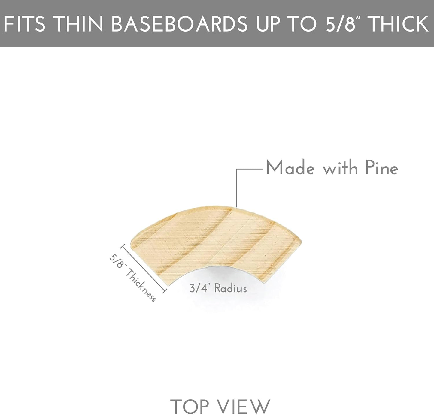 5.5" x 5/8" Rounded Outside Bullnose Corner Baseboard Molding and Trim Block for Thin Baseboard. Pine. (10)