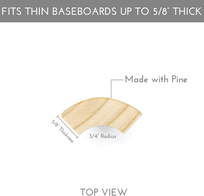 5.5" x 5/8" Rounded Outside Bullnose Corner Baseboard Molding and Trim Block for Thin Baseboard. Pine. (10)