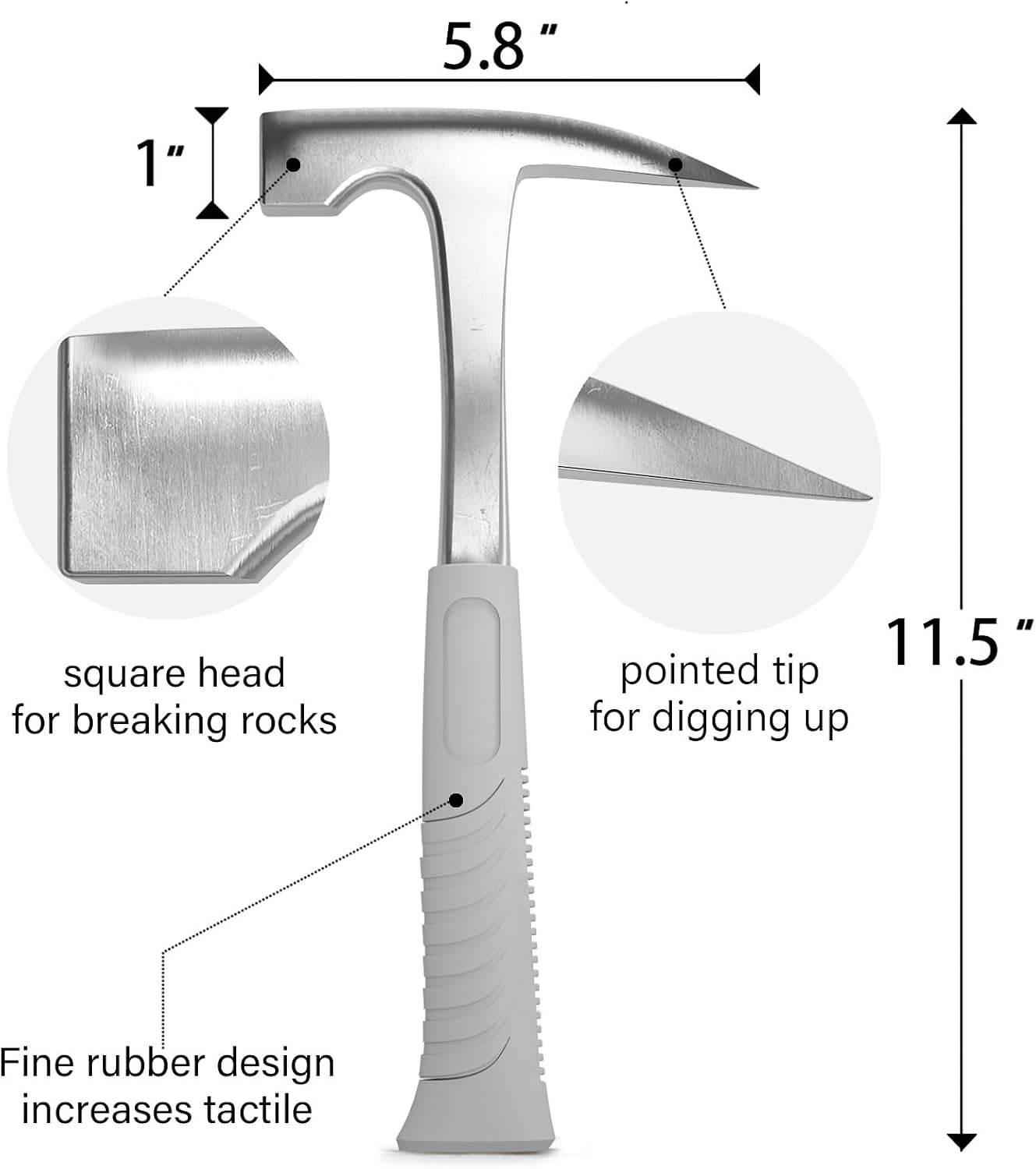 INCLY 7 PCS Geology Rock Pick Hammer Kit, with 22oz Hammer and 3 PCS Digging Chisels Set for Rock Hounding, Gold Mining & Prospecting Equipment Tool with Musette Bag, jewelers loupe, Gloves