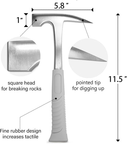 INCLY 7 PCS Geology Rock Pick Hammer Kit, with 22oz Hammer and 3 PCS Digging Chisels Set for Rock Hounding, Gold Mining & Prospecting Equipment Tool with Musette Bag, jewelers loupe, Gloves