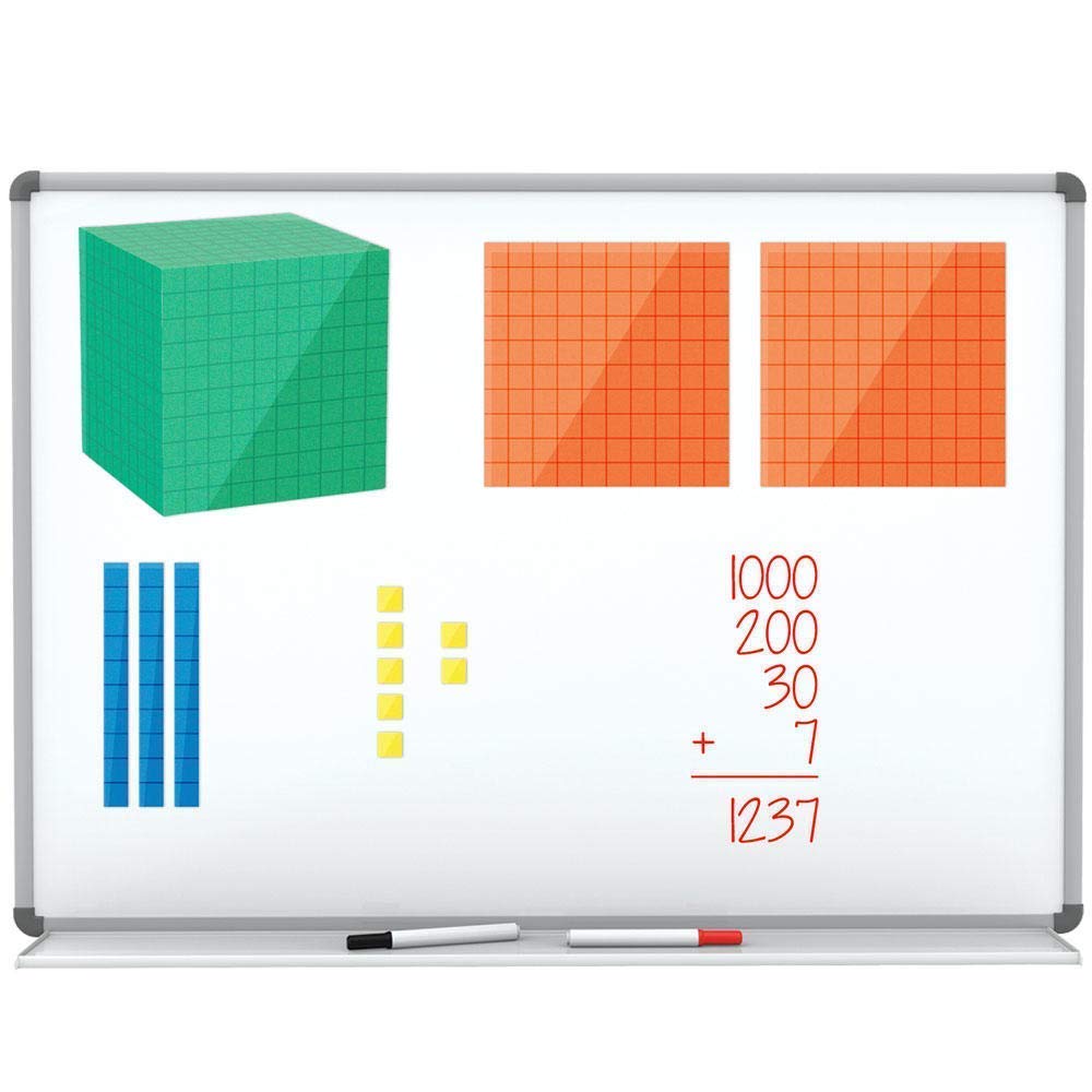 hand2mind Magnetic Demonstration Differentiated Base Ten Blocks Classroom Set, Magnetic Place Value Blocks, Counting Cubes for Kids Math, Base 10 Math Manipulatives Kindergarten Set (Set of 131)