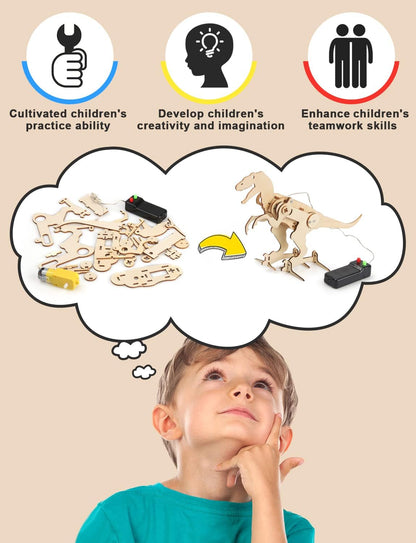 Poraxy Dinosaur Toys, 4 in 1 STEM Kits for Kids Age 8-10, Toys for Ages 8-13, Educational Science Building Projects, 3D Wooden Puzzles Robot Crafts, Gifts for Boys Girls 7 8 9 10 11 12 13 Year Old