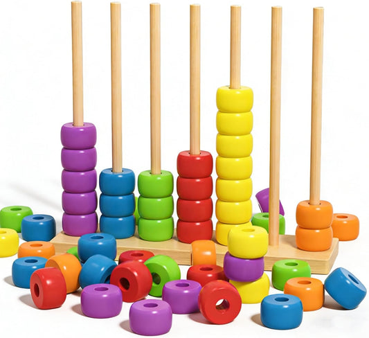 60 PCS Color Matching Stacking Ring Puzzle Game, 2026 New Wooden Colour Sorting Stack Challenge Game for 2 Players, Fast Challenge Ring Stack Puzzle for Family(2 Packs)
