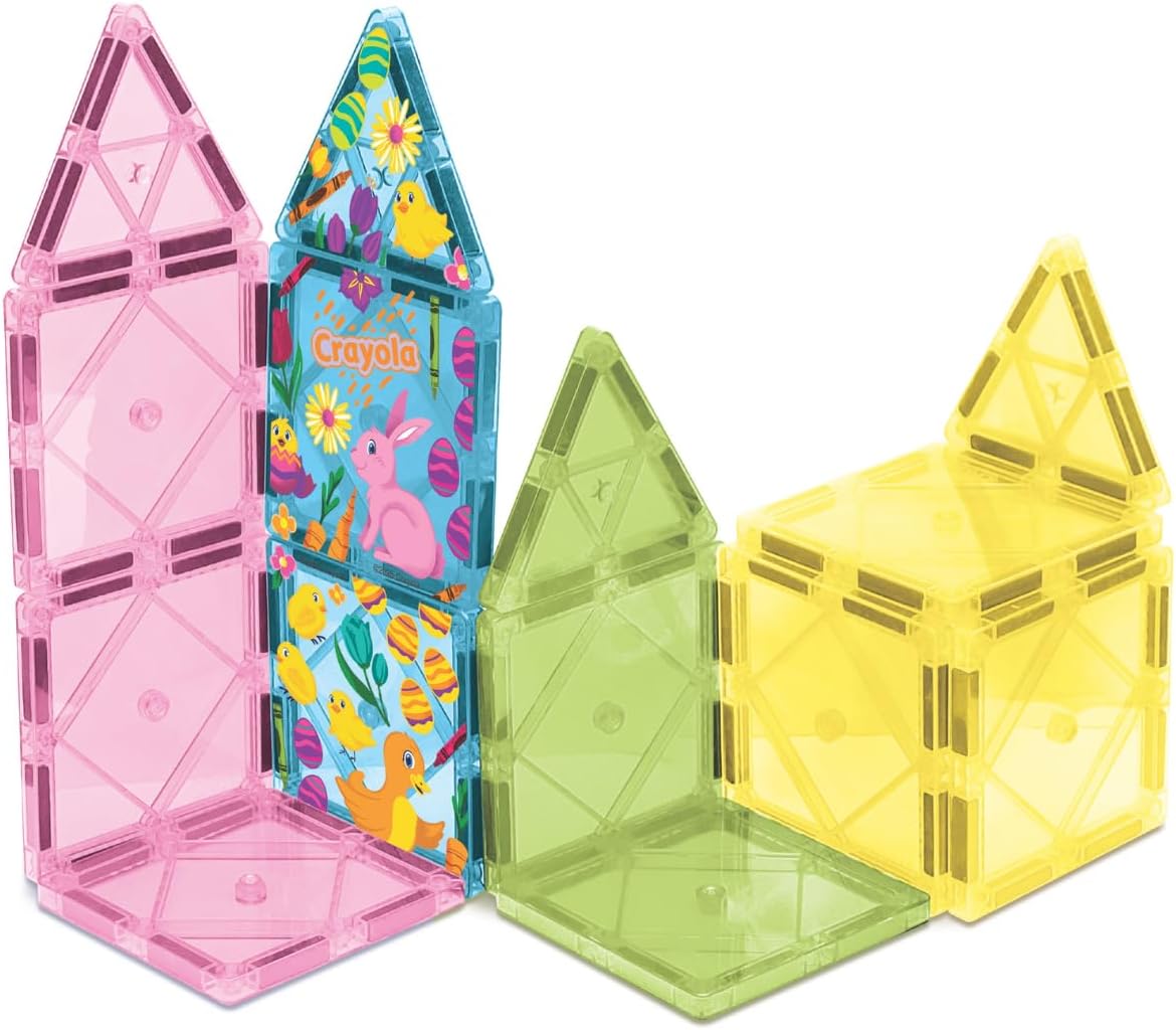 CreateOn Crayola Magnetic Tiles, Building Set for Kids, Magnetic Toys for Kids, Travel Toys, Classroom Sensory Toy Blocks, STEM & Montessori Tools for Boys & Girls Ages 3+, 14-Piece Set (Glitter)