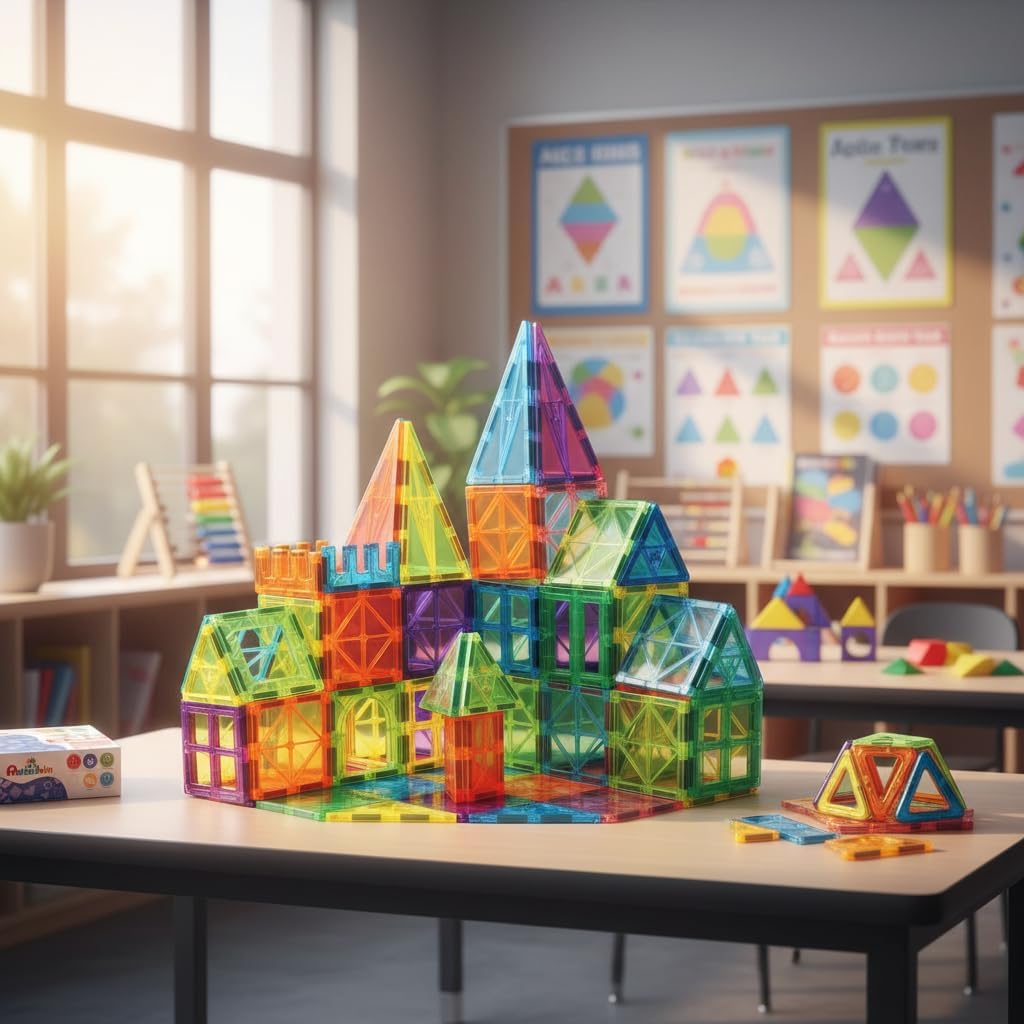 Anbalulu Magnetic Tiles 100PCS with 2 Cars, STEM Educational Building Blocks for Kids Ages 3-9, Magnet Construction Toys Gift for Toddlers