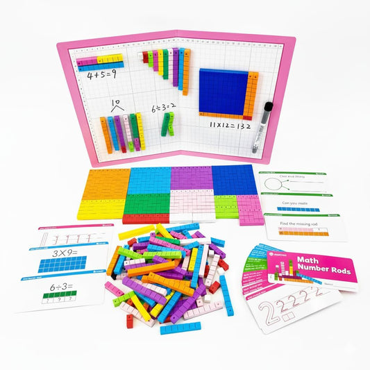 Magnetic Math Number Rods Counting Blocks and Practice Folder Set with Activity Cards, Magnetic Math Counters, Fraction Bars, Foam Math Blocks, Math Manipulatives, Classroom Must Have