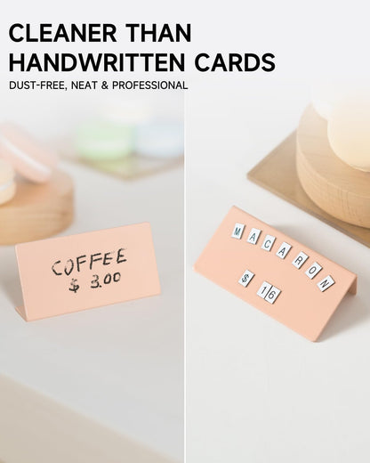 Mini Magnetic Letter Display Signs – Chalkboard-Style Reusable Food Price Labels | 6 Metal Boards + 450 Magnetic Characters for Bakery, Café, Dessert Shop, Deli & Catering Use