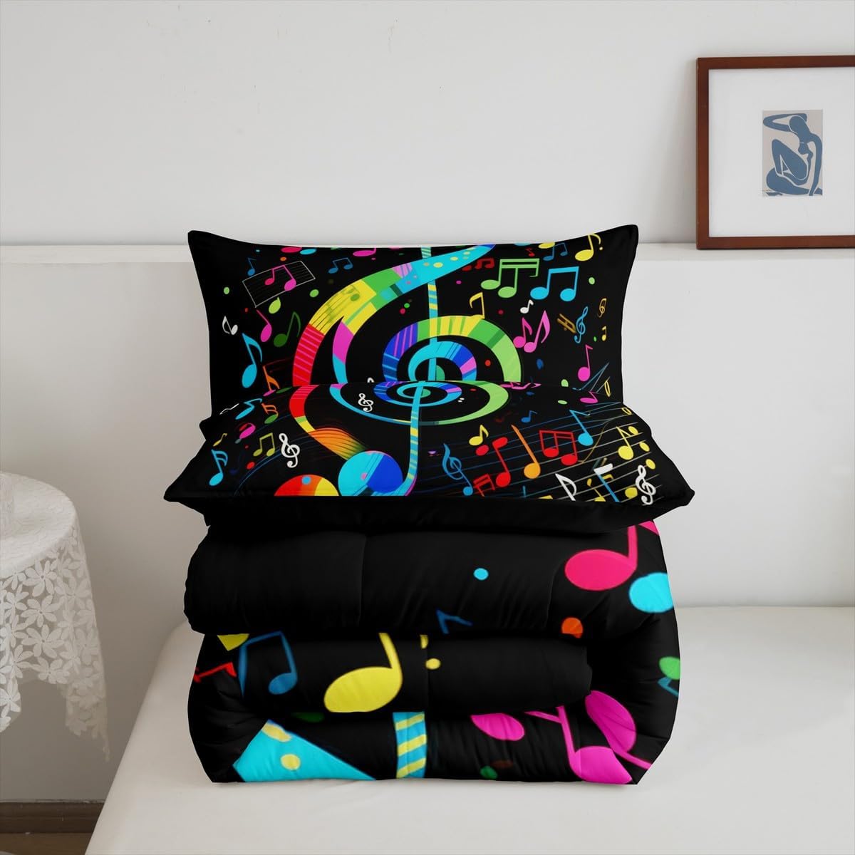 Erosebridal Drum Kit 3D Print Kids Comforter Sets Rock Music Themed Full Bedding Set for Boys Girls Musical Pattern Comforter Set,Colorful Retro Style Quilt Duvet 3 Pcs